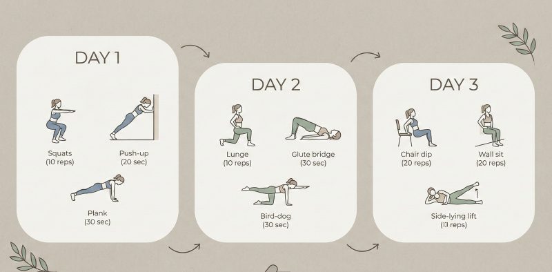 3 day home workout routine for beginners